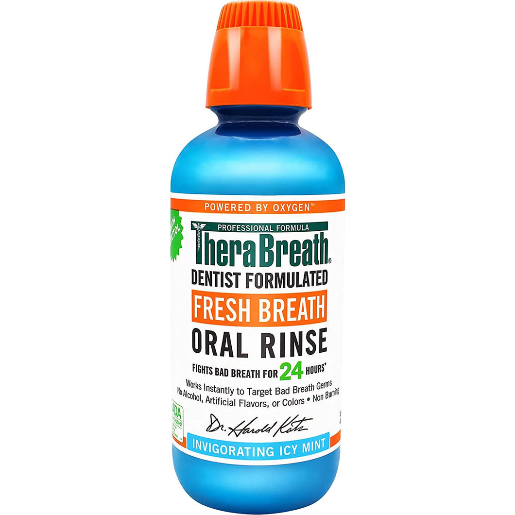 TheraBreath, Fresh Breath Oral Rinse, Invigorating Icy Mint Flavor 473ml.