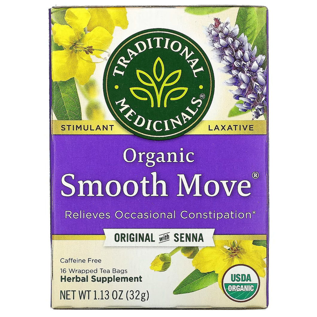 تراديشيونال ميديسينالز‏, Smooth Move العضوي، منتج أصلي بالسنا، خالٍ من الكافيين، 16 كيس شاي مغلّف، 1.13 أونصة (32 جم)