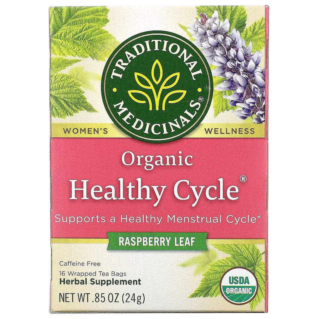 تراديشيونال ميديسينالز‏, Healthy Cycle العضوي، أوراق توت العليق، خالٍ من الكافيين، ، 16 كيس شاي مغلف، 0.85 أونصة (24 جم)